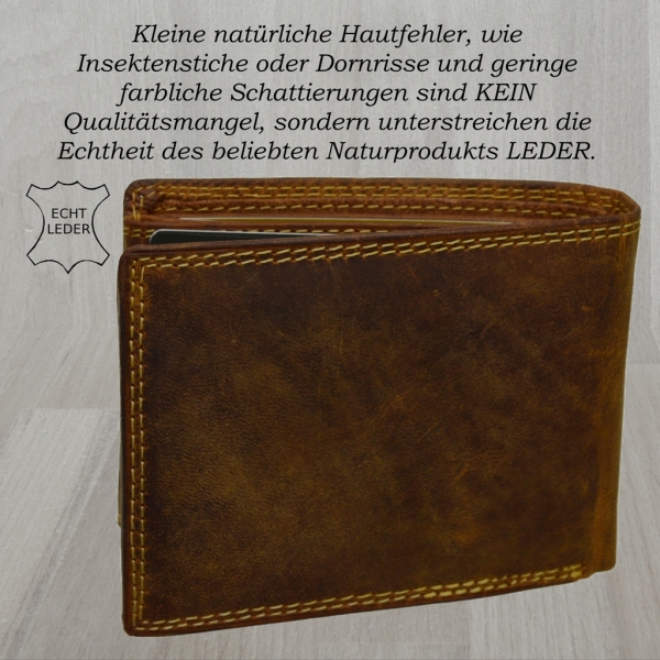 flevado Jäger Geldbeutel mit RFID Schutz Leder Geldbörse Portemonnaie mit Hirsch Druck Querformat mit RFID Schutz
